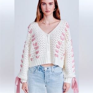 Final price! NWT For Love and Lemons Bow detail cardigan in pink &amp; white - X
